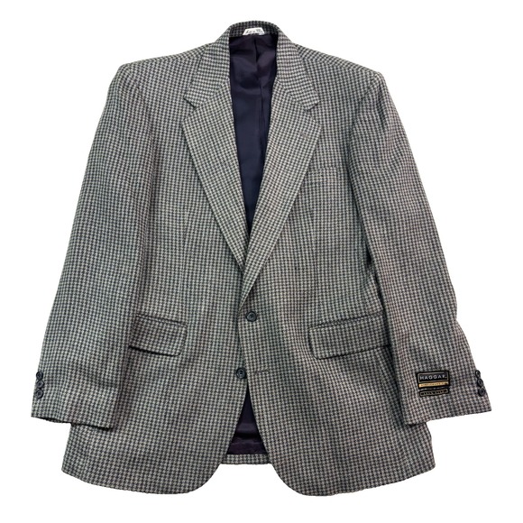 vtg NEW Haggar 42L Gray Blue Houndstooth 100% Silk Blazer Jacket Sport Coat